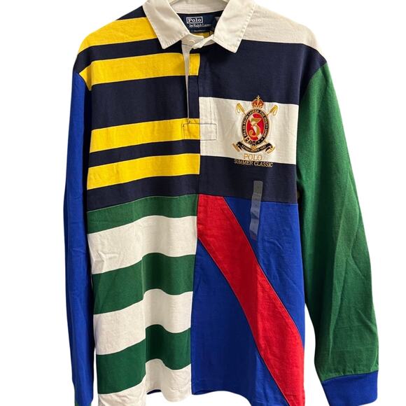 Polo Ralph Lauren Classic Fit Patchwork Jersey Rugby Shirt Retail $198 - Picture 1 of 6